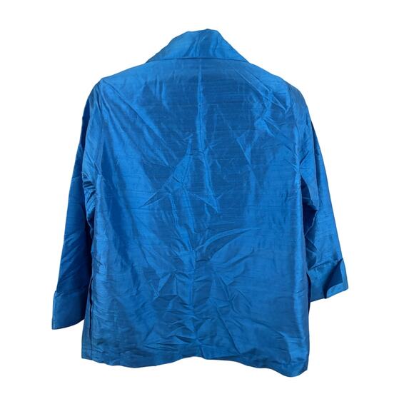 Caroline Rose Blue 100% Silk Open Front 3/4 Sleeve Topper Jacket LARGE - Picture 2 of 15
